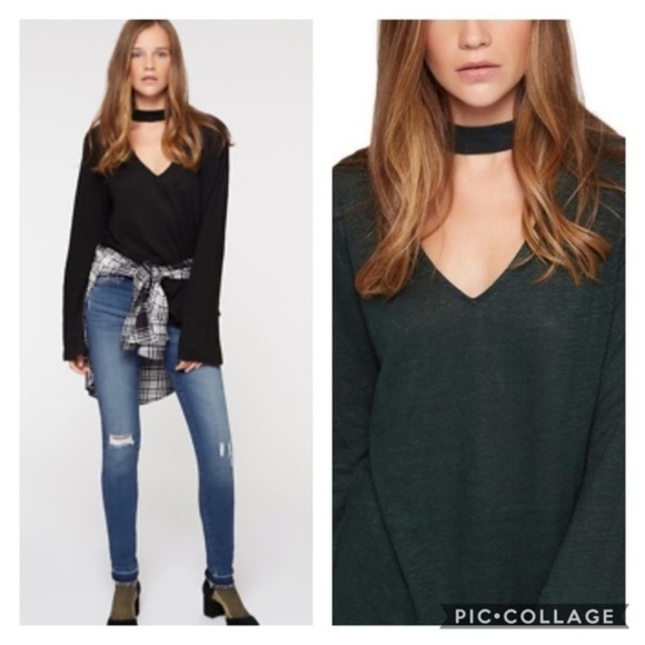 Sanctuary Genevieve V-Neck Choker Long Sleeve Top - Picture 1 of 7